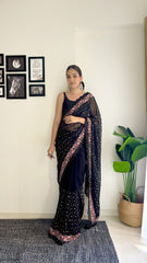 Georgette Heavy Sequence Work Black Color Saree