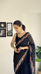 Georgette Heavy Sequence Work Black Color Saree