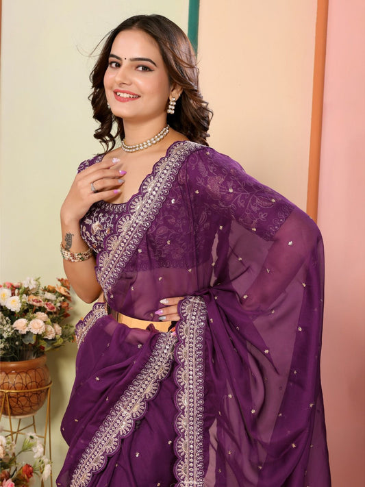 Gorgeous Taby Silk Wine Color Designer Saree