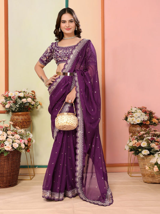 Gorgeous Taby Silk Wine Color Designer Saree