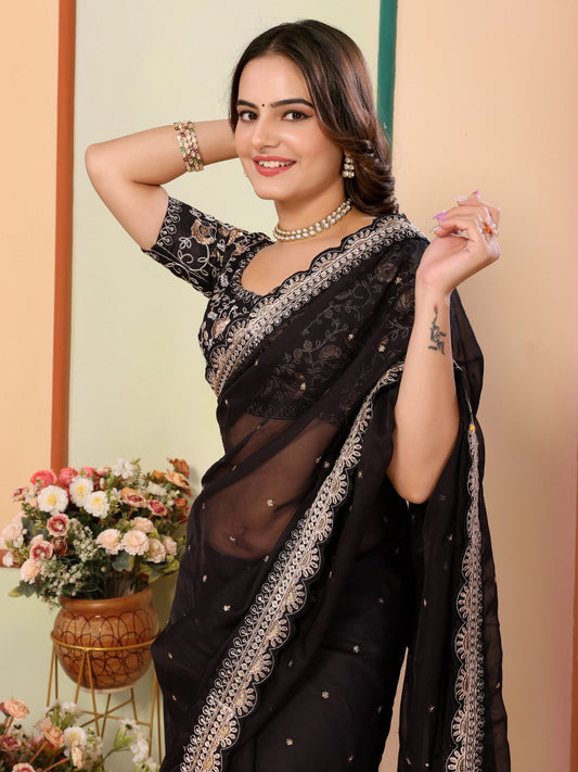 Gorgeous Taby Silk Black Color Designer Saree