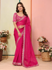 Gorgeous Taby Silk Pink Color Designer Saree