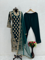 Blissful Sequence Work Dark Green Kurti Set