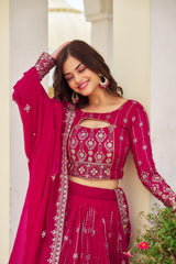 Pink Color Georgette Embroidery Sequence Work Lehenga Choli