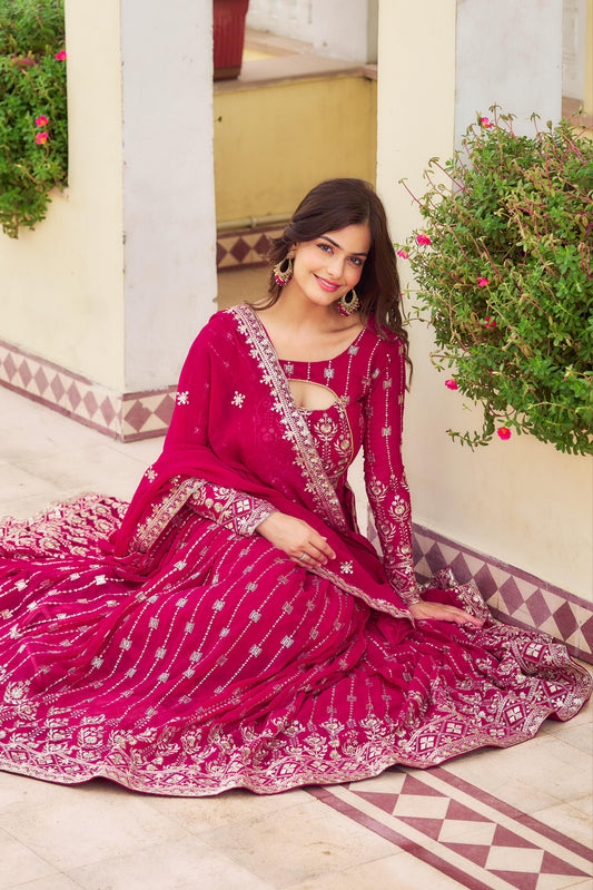 Pink Color Georgette Embroidery Sequence Work Lehenga Choli