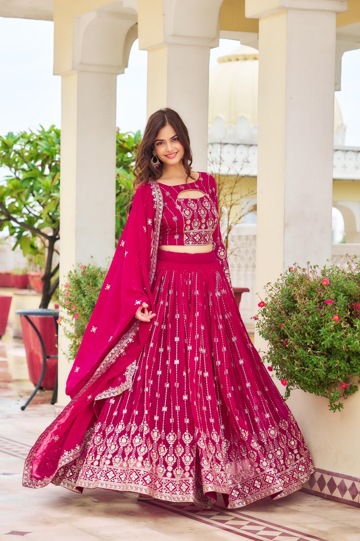 Pink Color Georgette Embroidery Sequence Work Lehenga Choli