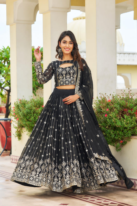 Black Color Georgette Embroidery Sequence Work Lehenga Choli