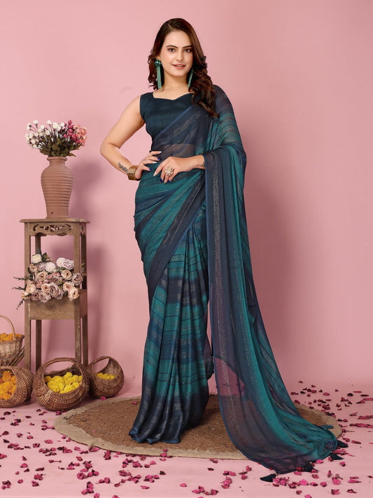 Beautiful Rangoli Silk Multi With Blue Ready To Wear Saree