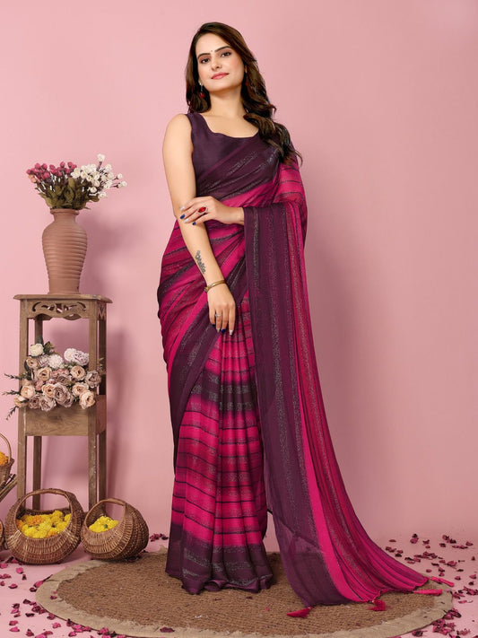 Beautiful Rangoli Silk Multi With Pink Ready To Wear Saree