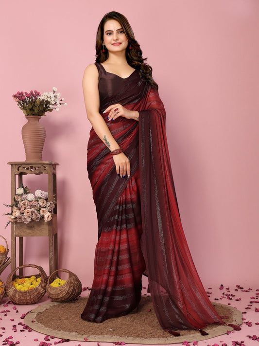 Beautiful Rangoli Silk Multi With Red Ready To Wear Saree