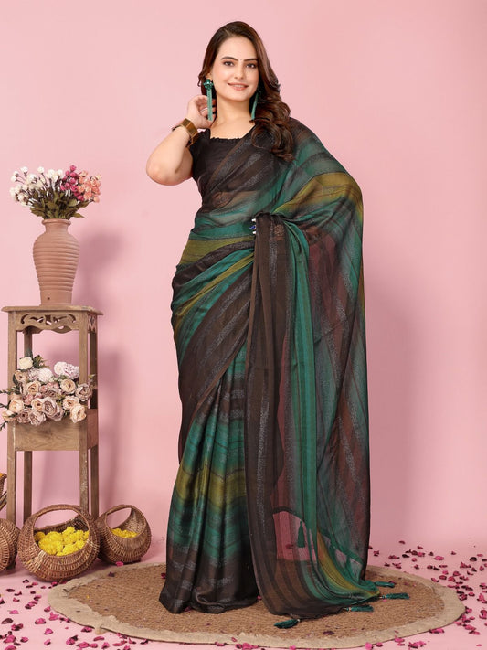 Beautiful Rangoli Silk Multi With Green Ready To Wear Saree