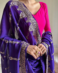 Fancy Pink Color Sequence Work Gown Blue Dupatta