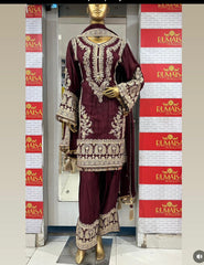 Heavy Sequence Work Wine Color Salwar Suit