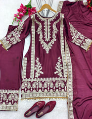 Heavy Sequence Work Wine Color Salwar Suit