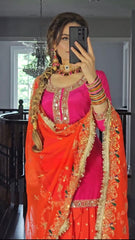 Georgette Sequence Work Pink With Orange Lehenga Suit