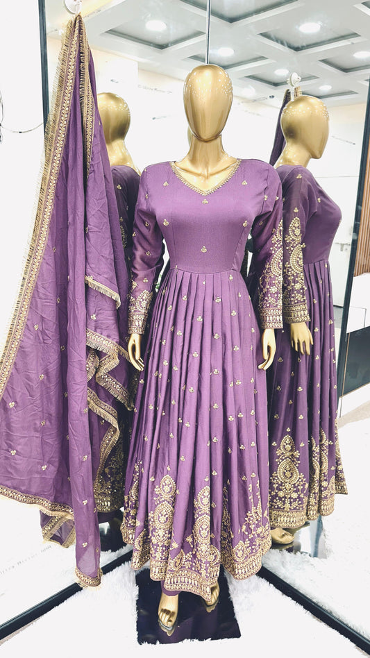 Embroidery Sequence Work Lavender Color Anarkali Gown