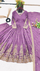 Embroidery Sequence Work Lavender Color Anarkali Gown