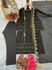 Wedding Wear Black Georgette Top Bottom & Dupatta Set