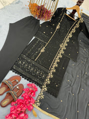 Wedding Wear Black Georgette Top Bottom & Dupatta Set