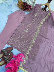 Wedding Wear Dusty Pink Georgette Top Bottom & Dupatta Set