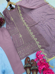 Wedding Wear Dusty Pink Georgette Top Bottom & Dupatta Set