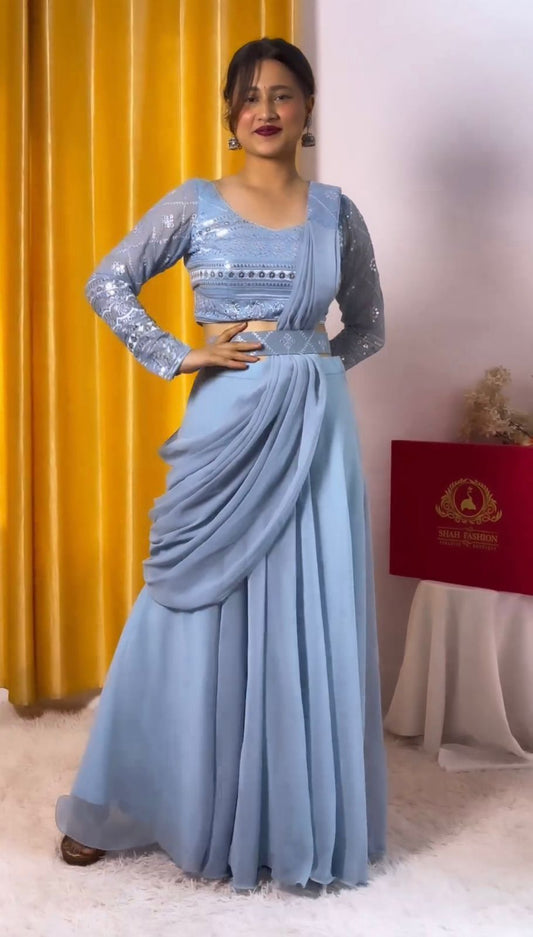 Marvelous Georgette Sequence Work Blue Lehenga Choli