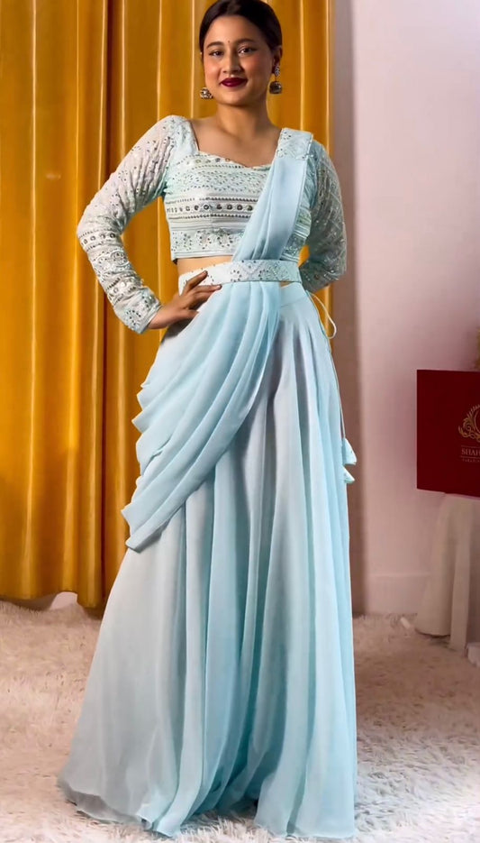 Marvelous Georgette Sequence Work Sky Blue Lehenga Choli