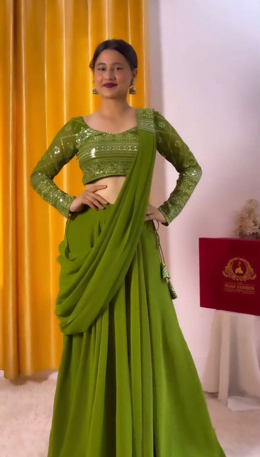 Marvelous Georgette Sequence Work Green Lehenga Choli