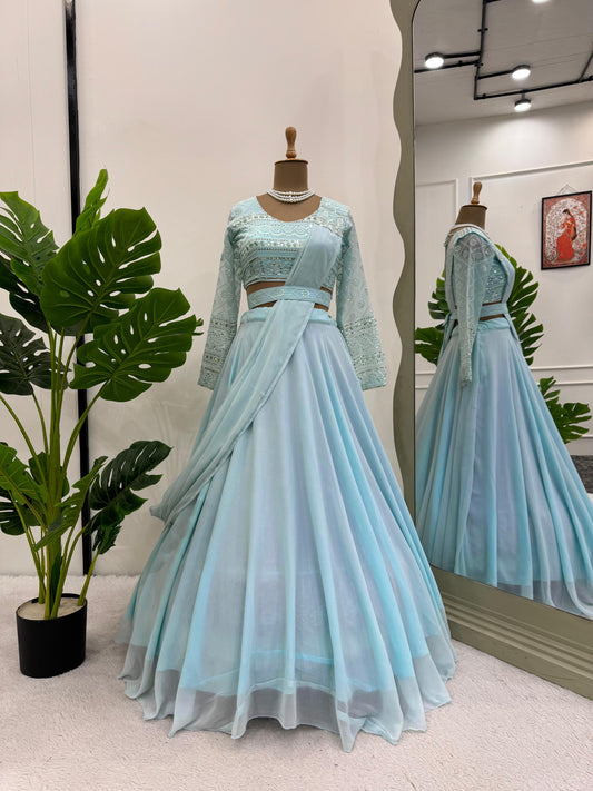 Marvelous Georgette Sequence Work Sky Blue Lehenga Choli