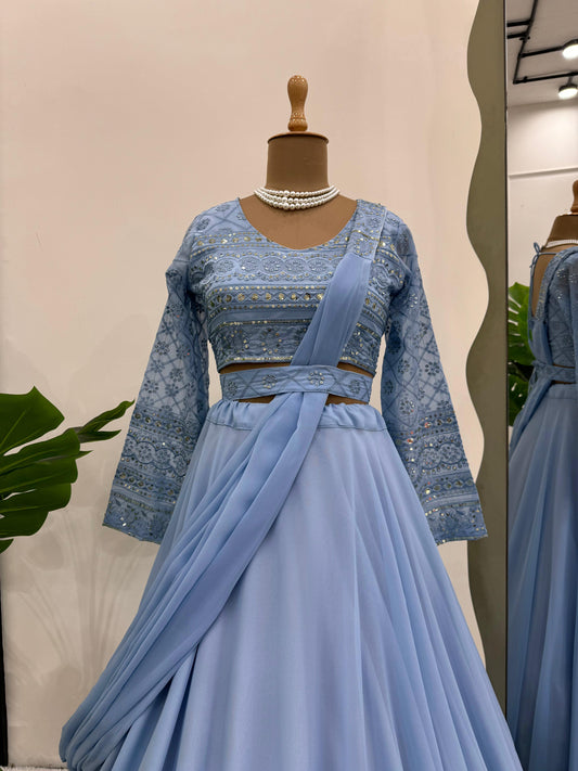 Marvelous Georgette Sequence Work Blue Lehenga Choli