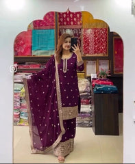 Graceful Chinon Silk Purple Color Sharara Suit