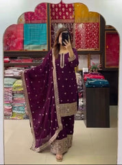 Graceful Chinon Silk Purple Color Sharara Suit