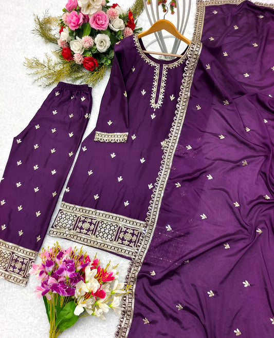 Graceful Chinon Silk Purple Color Sharara Suit