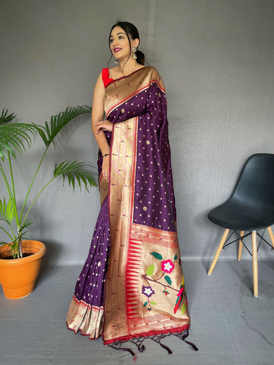 Fashionable Paithani Silk Purple Zari Weaving Work Saree