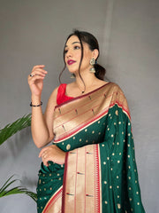 Fashionable Paithani Silk Green Zari Weaving Work Saree