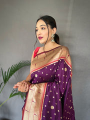 Fashionable Paithani Silk Purple Zari Weaving Work Saree