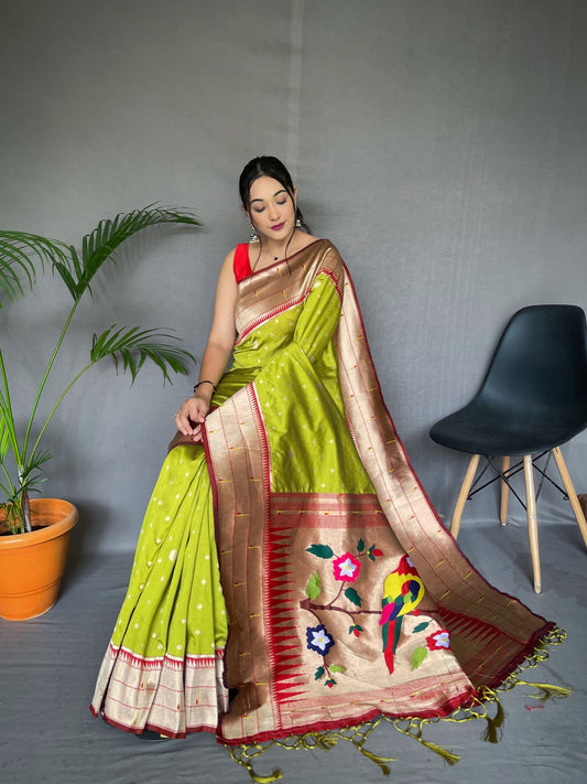 Fashionable Paithani Silk Perrot Zari Weaving Work Saree