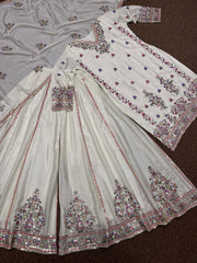 Exclusive White Color Multi Thread Work Superhit Sharara Suit