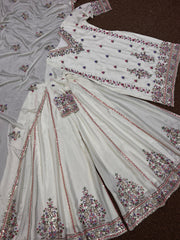 Exclusive White Color Multi Thread Work Superhit Sharara Suit