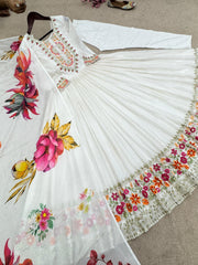 Imposing White Color Embroidery Work Anarkali Gown