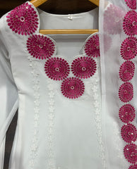 Demanding Cotton White Color With Pink Design Salwar Suit