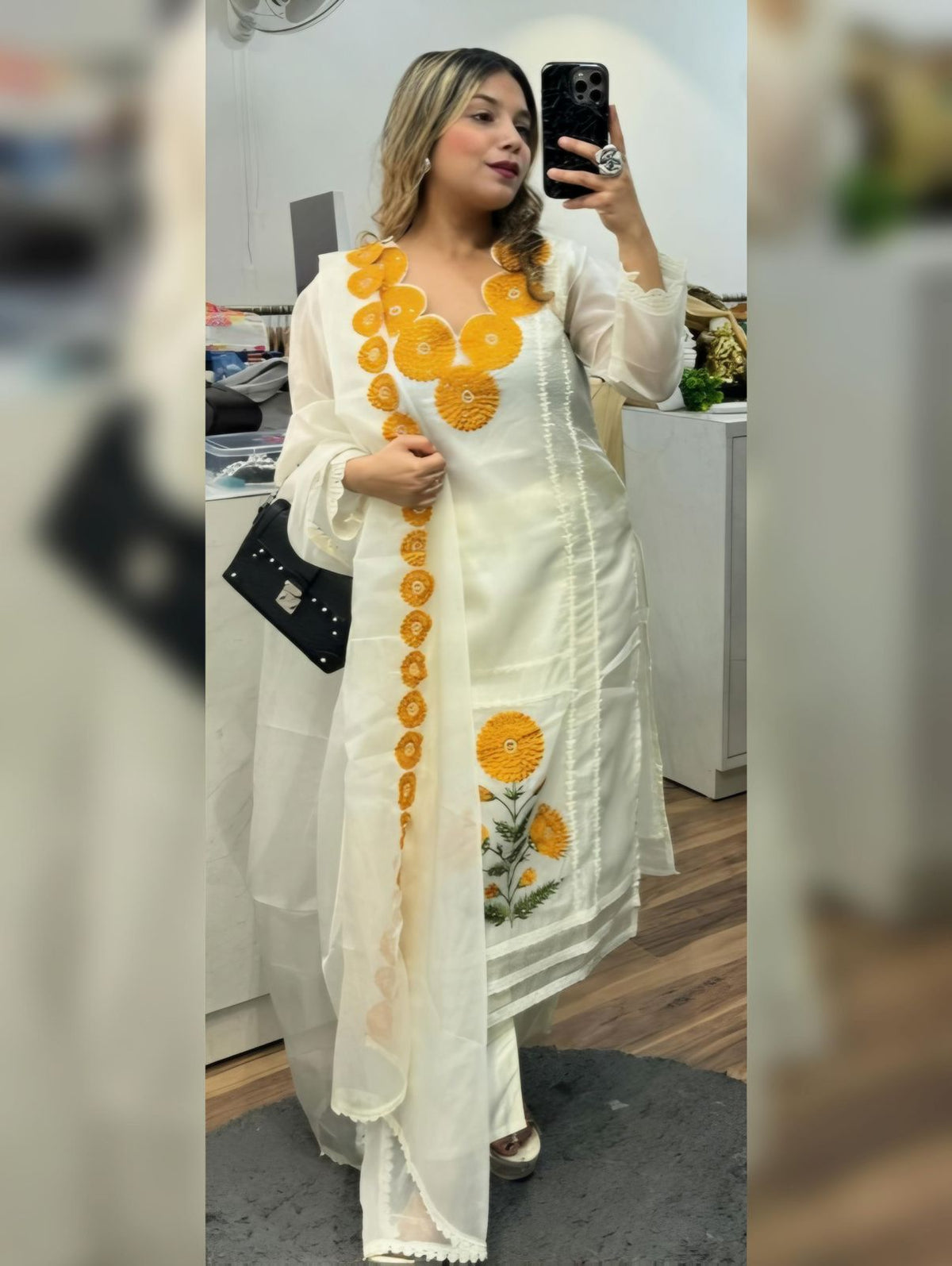 Demanding Cotton White Color With Yellow Design Salwar Suit