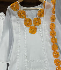 Demanding Cotton White Color With Yellow Design Salwar Suit