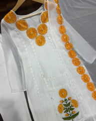 Demanding Cotton White Color With Yellow Design Salwar Suit