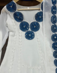 Demanding Cotton White Color With Blue Design Salwar Suit