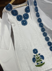 Demanding Cotton White Color With Blue Design Salwar Suit