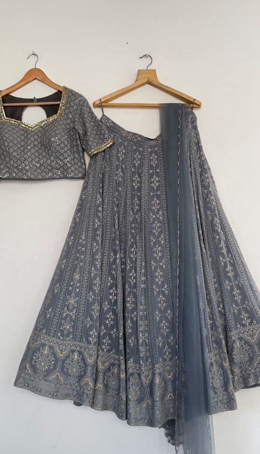 Flattering Grey Color Sequence Work Lehenga Choli