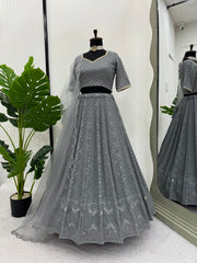 Flattering Grey Color Sequence Work Lehenga Choli