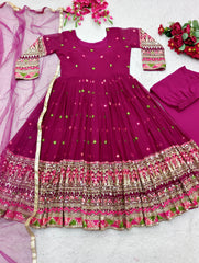 Marvelous Sequence Embroidery Work Pink Color Georgette Gown