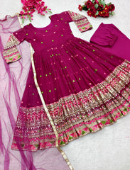 Marvelous Sequence Embroidery Work Pink Color Georgette Gown